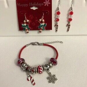 Candy Cane Bracelet & Earrings 2 Pairs